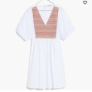 Madewell NWT embroidered poplin v neck mini dress